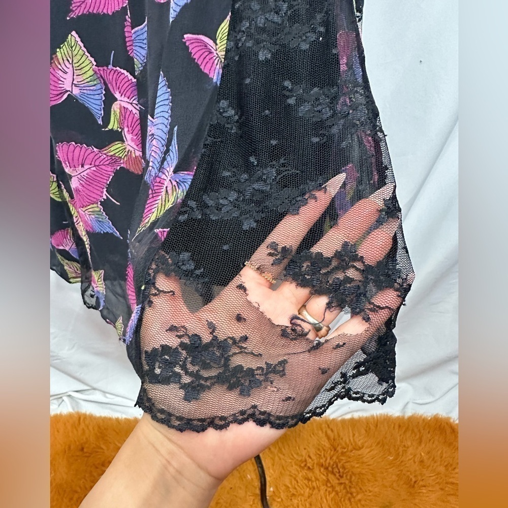 Y2K Betsey Johnson New York silk black leaf print midi dress size 6 - Picture 13 of 13